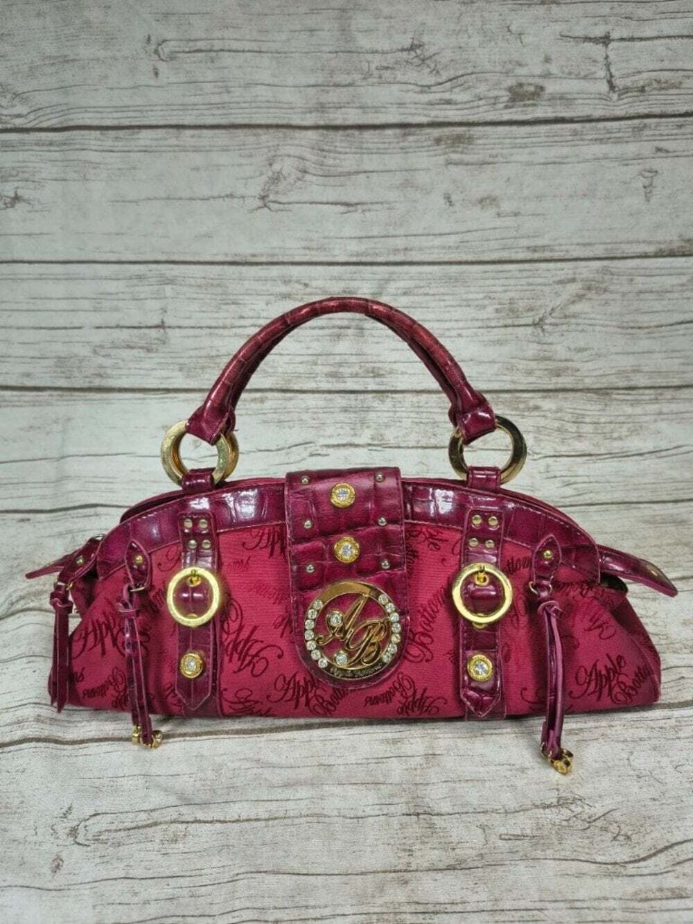 Apple Bottoms Burgundy Croc Monogram Handbag